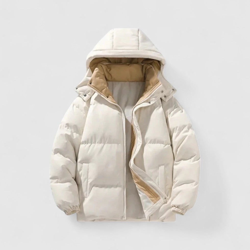 White Detachable-Hood Puffer Jacket front view