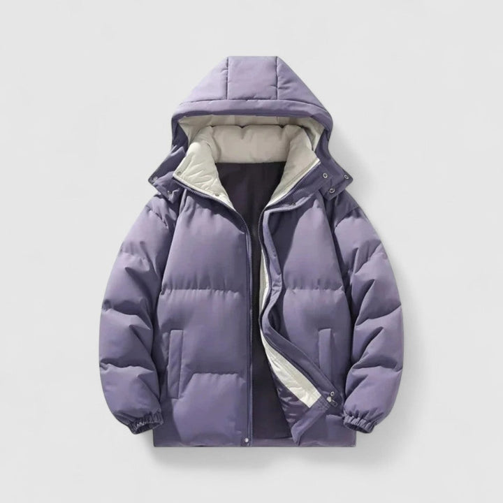 Purple Detachable-Hood Puffer Jacket front view