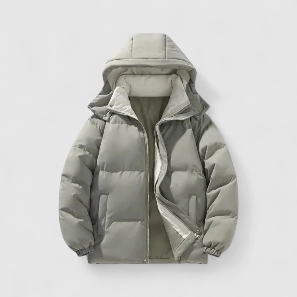 Green Detachable-Hood Puffer Jacket front view