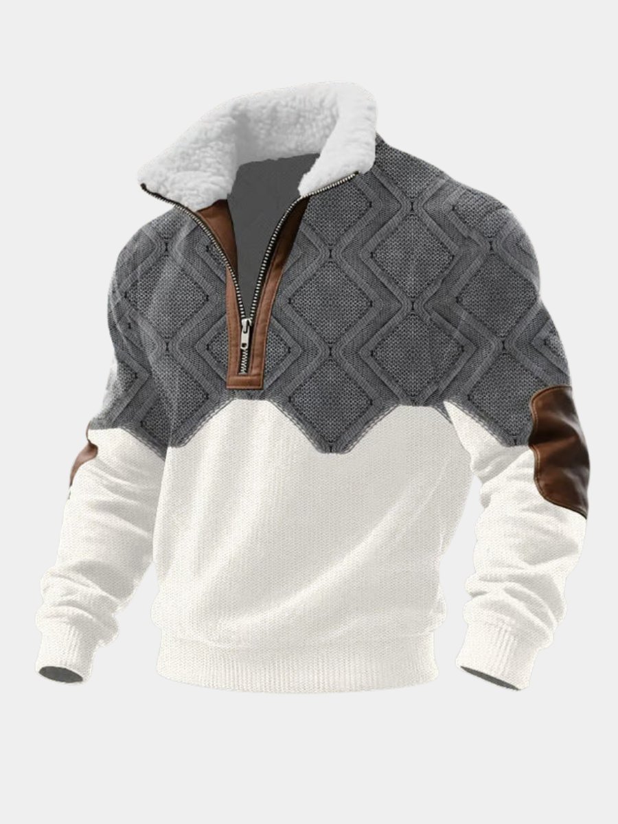 Diamond-Pattern Quarter Zip Sweater detail view