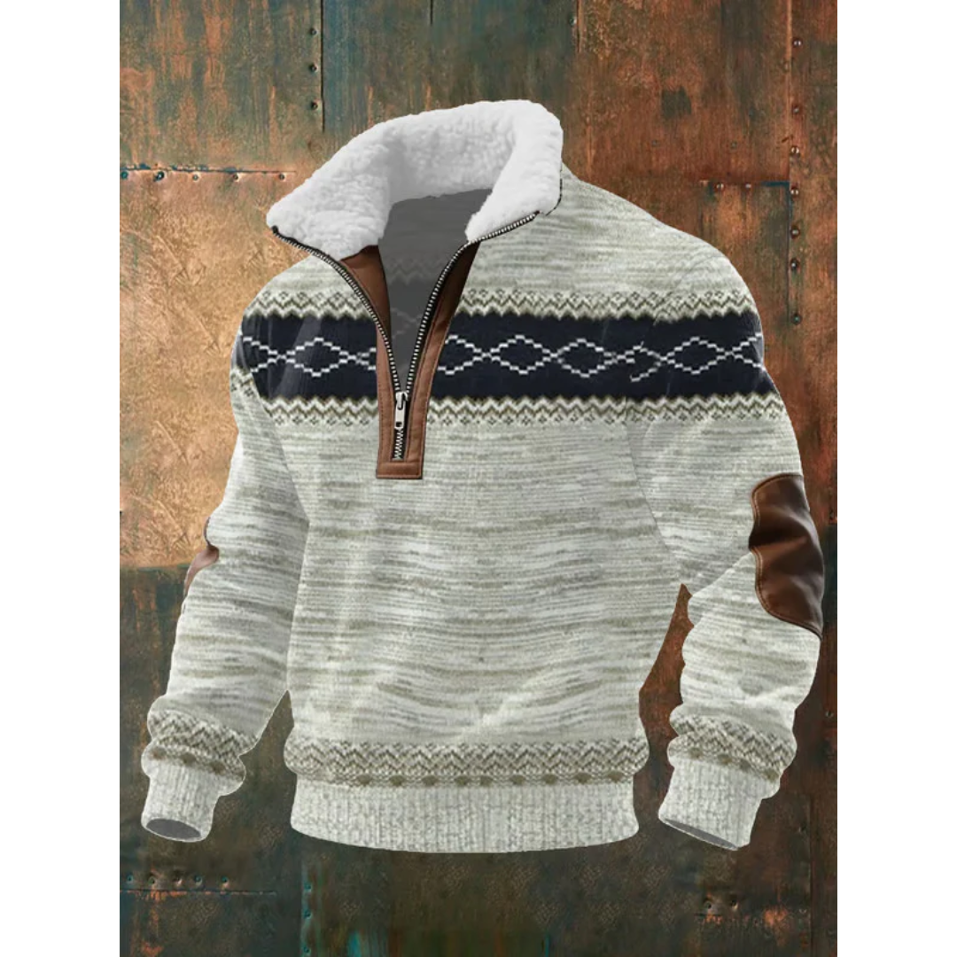 Brown & Gray Diamond-Pattern Quarter Zip Sweater