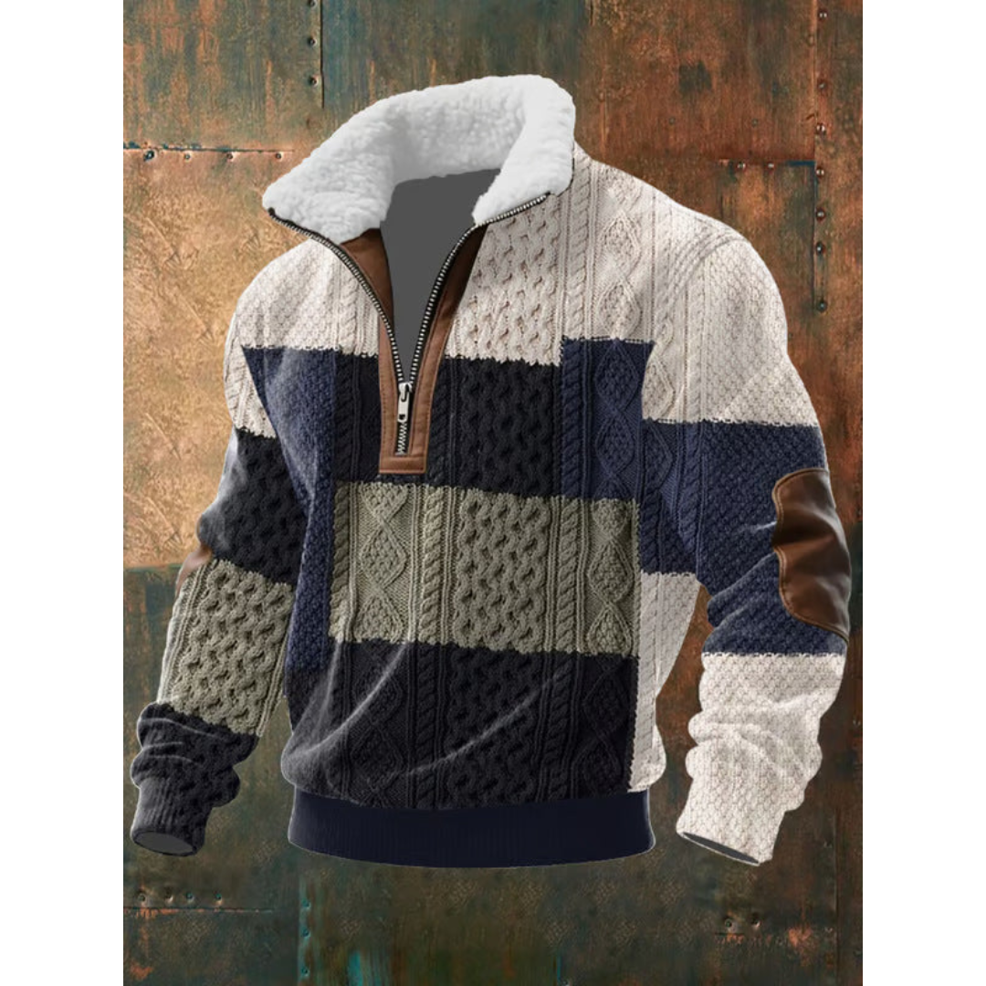 Black & Blue Diamond-Pattern Quarter Zip Sweater