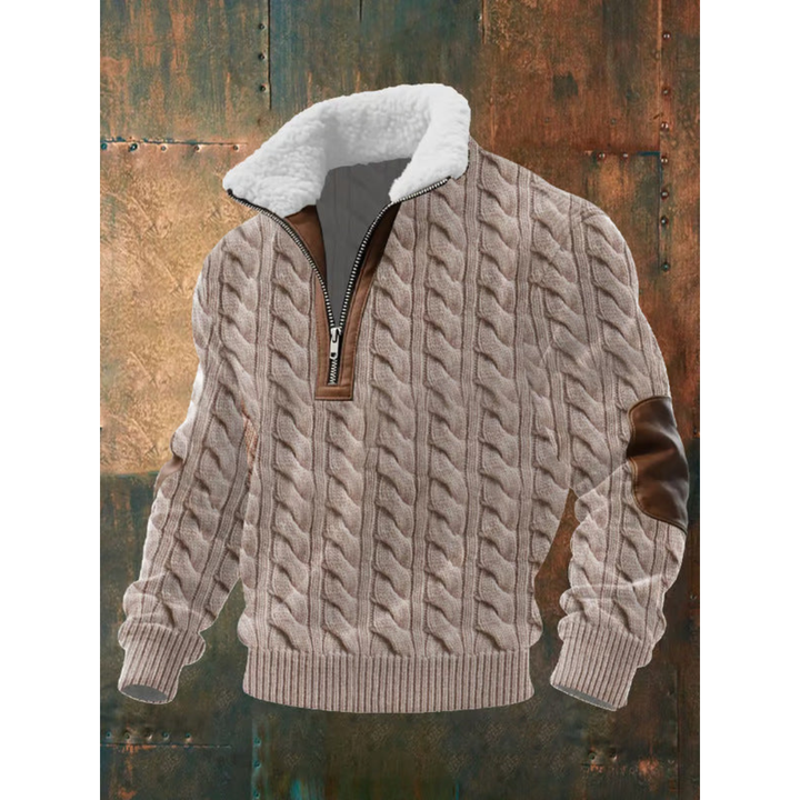 Light Brown Diamond-Pattern Quarter Zip Sweater