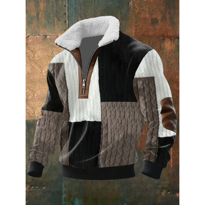 Black & Gray Diamond-Pattern Quarter Zip Sweater