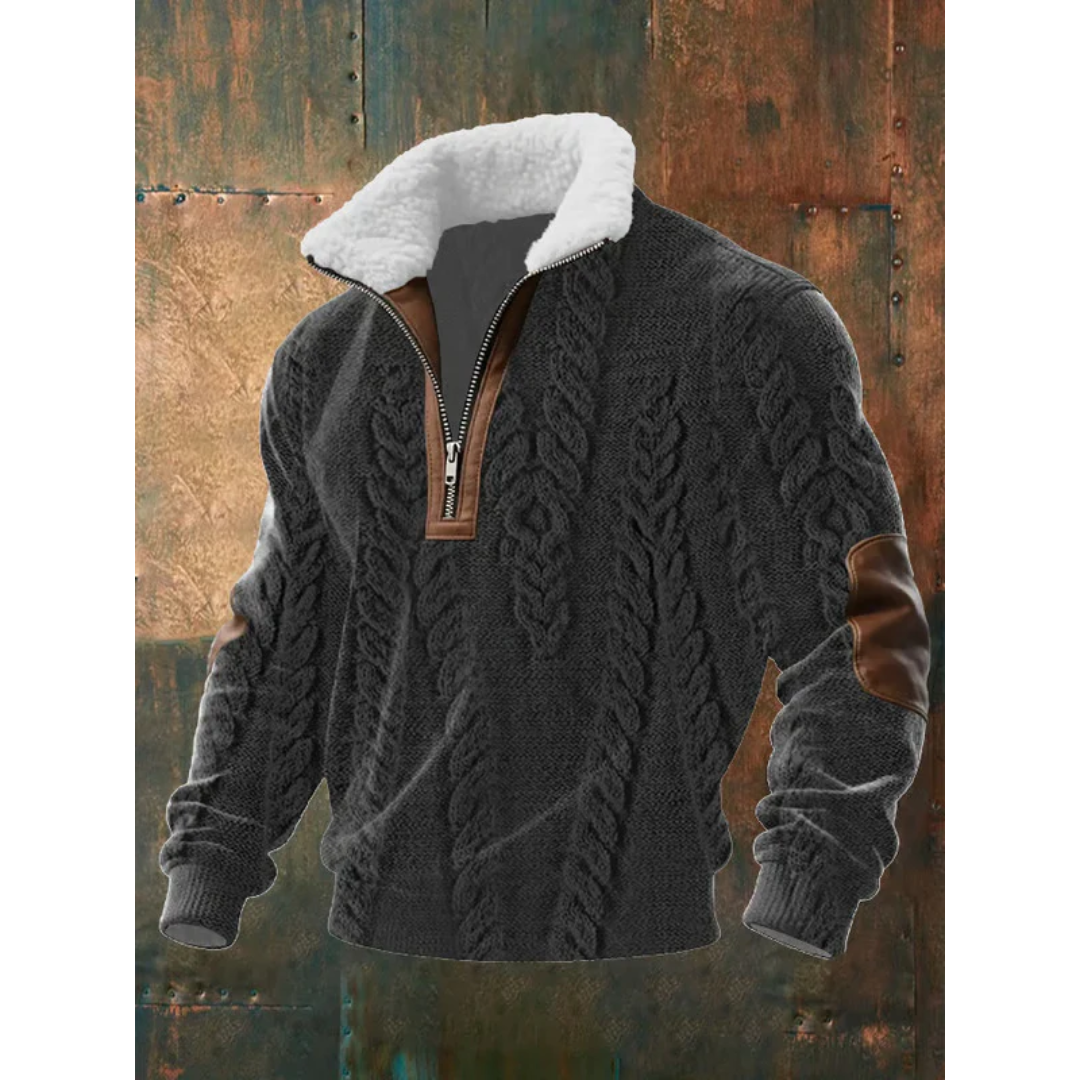 Black Diamond-Pattern Quarter Zip Sweater