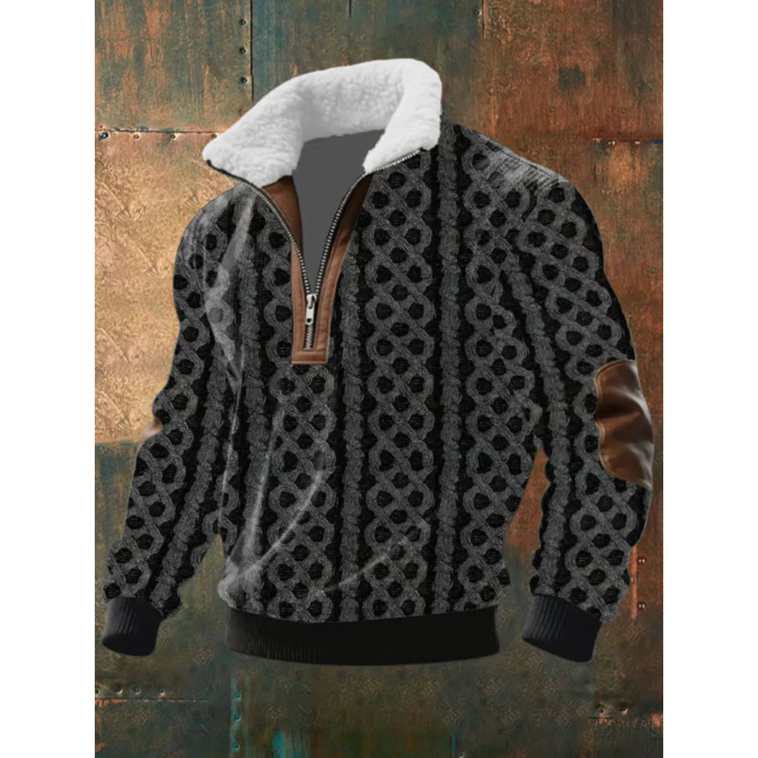Brown & Black Diamond-Pattern Quarter Zip Sweater