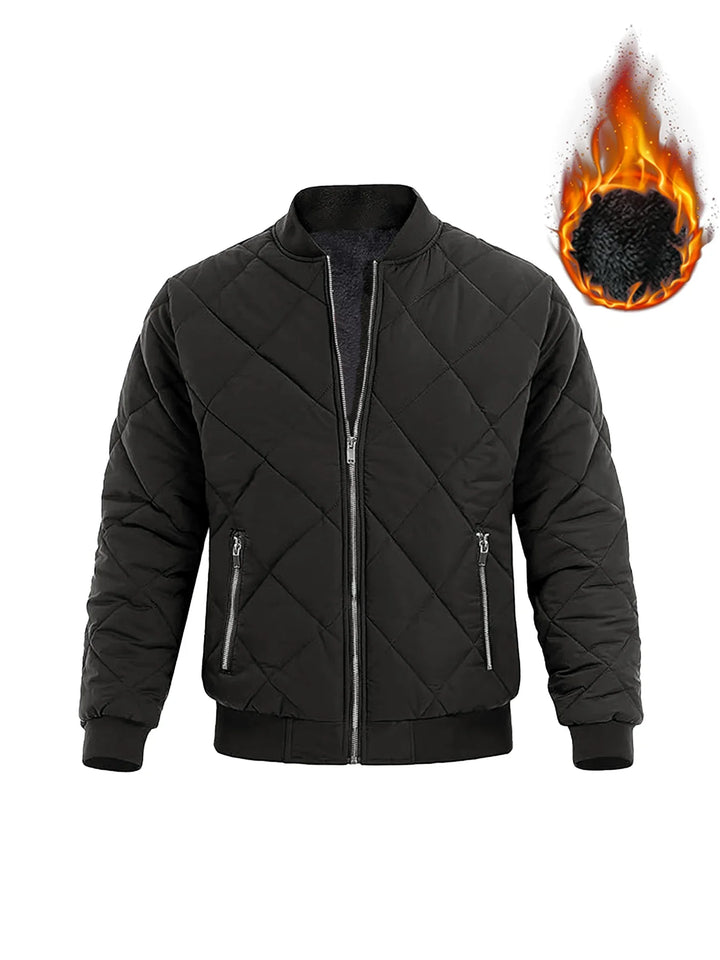 Diamond-Quilted Bomber Jacket front view