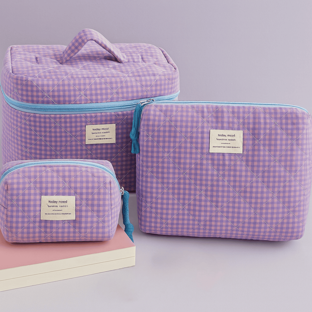 Cherry Quilted Cosmetic Bag detail