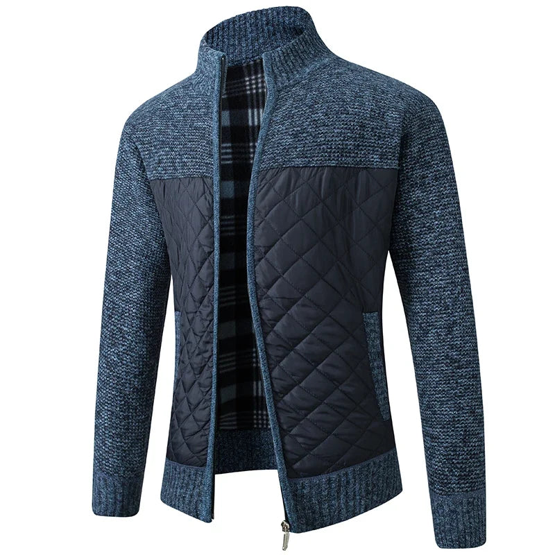 Diamond-Quilted Zip Cardigan front view