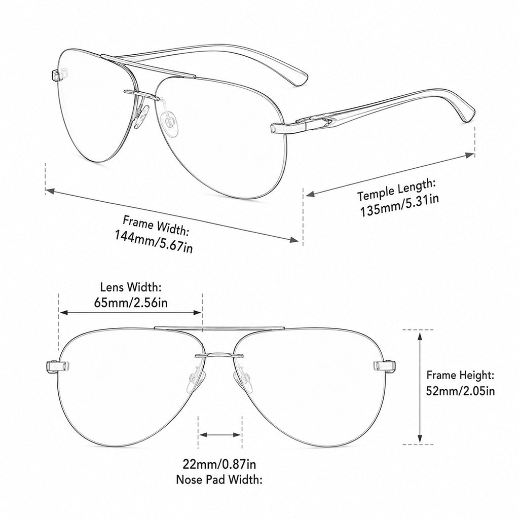 Classic Polarized Aviator Sunglasses frame dimensions