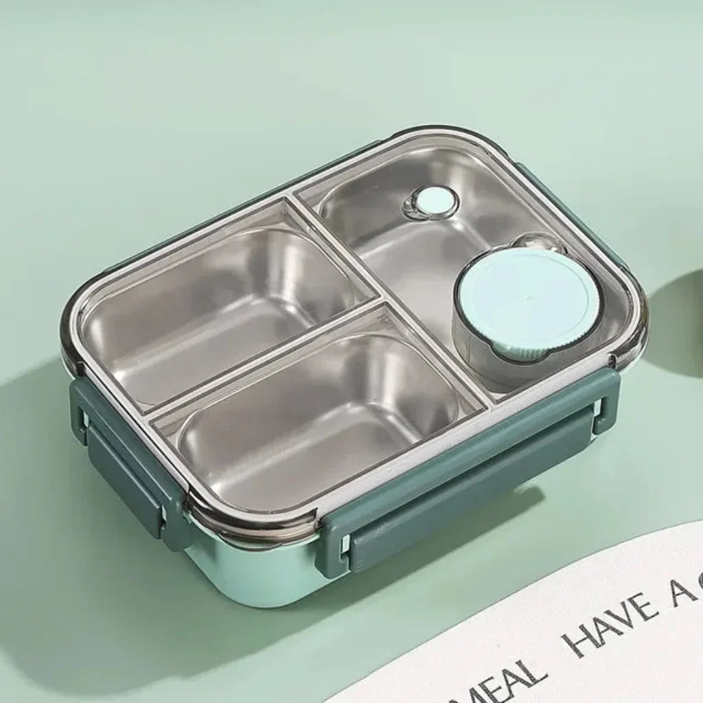 Divided Steel Lunch Container packed with food