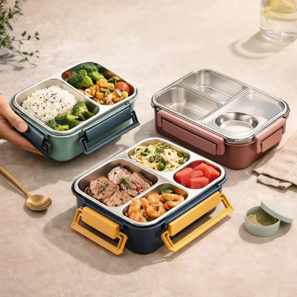 Divided Steel Lunch Container in bag