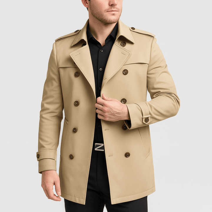 Khaki Double-Breasted Trench Coat front view