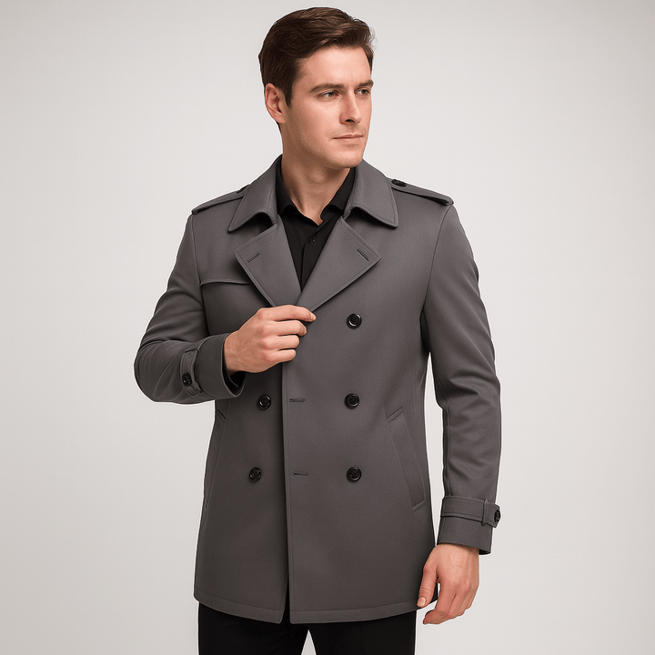 Gray Double-Breasted Trench Coat front view