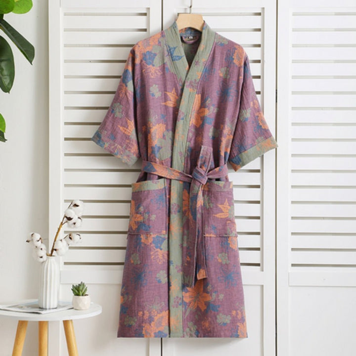 Purple Double-Gauze Cotton Bathrobe product view 2