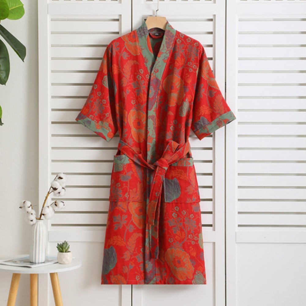 Orange Double-Gauze Cotton Bathrobe product view 3