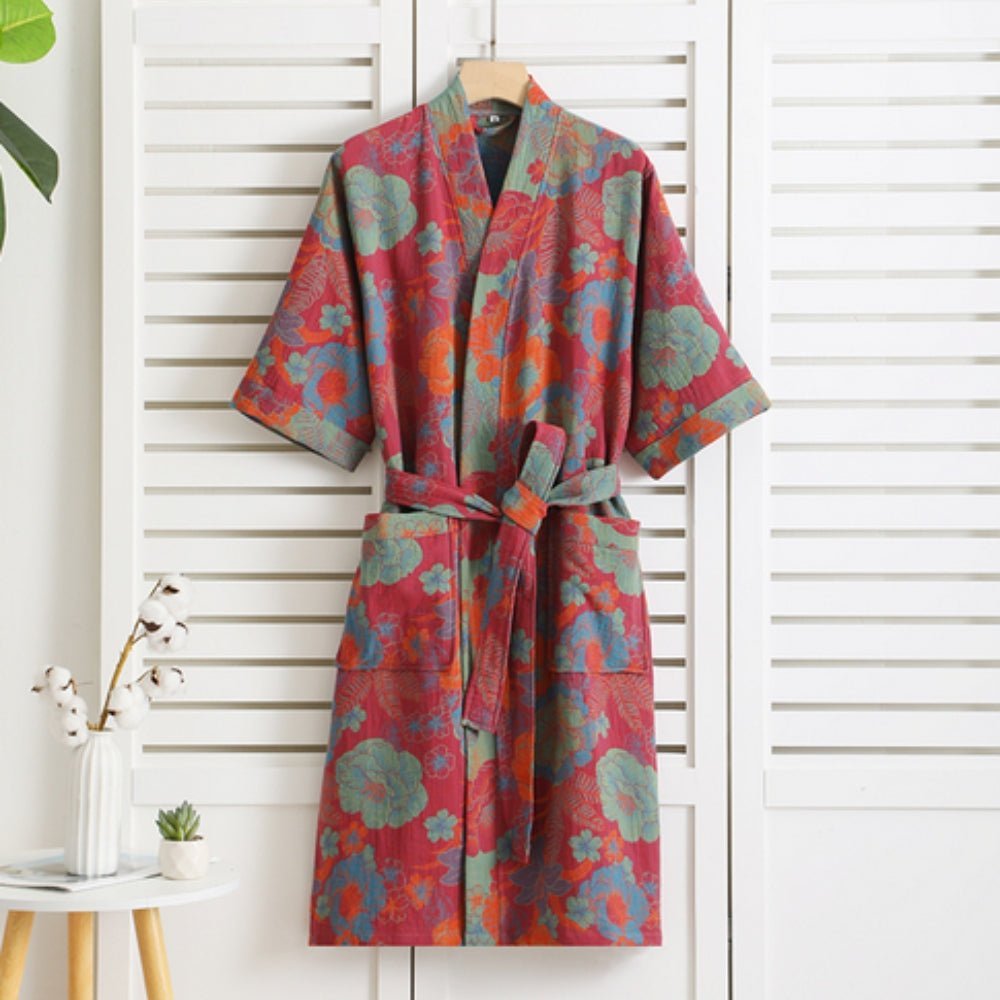 Red Double-Gauze Cotton Bathrobe product view 6