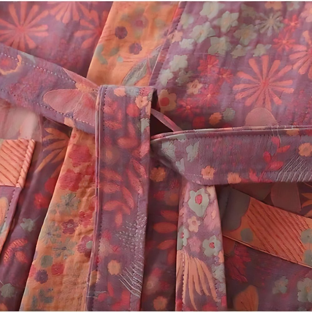Red Double-Gauze Cotton Bathrobe double gauze fabric detail