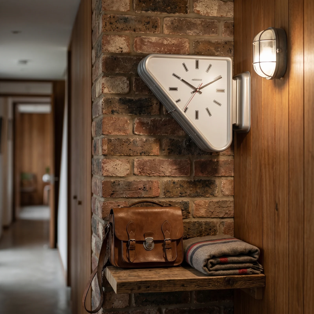 Double-Sided Triangle Wall Clock hallway lifestyle