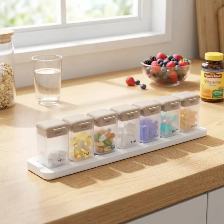 7-Day Magnetic Medication Case on kitchen counter lifestyle