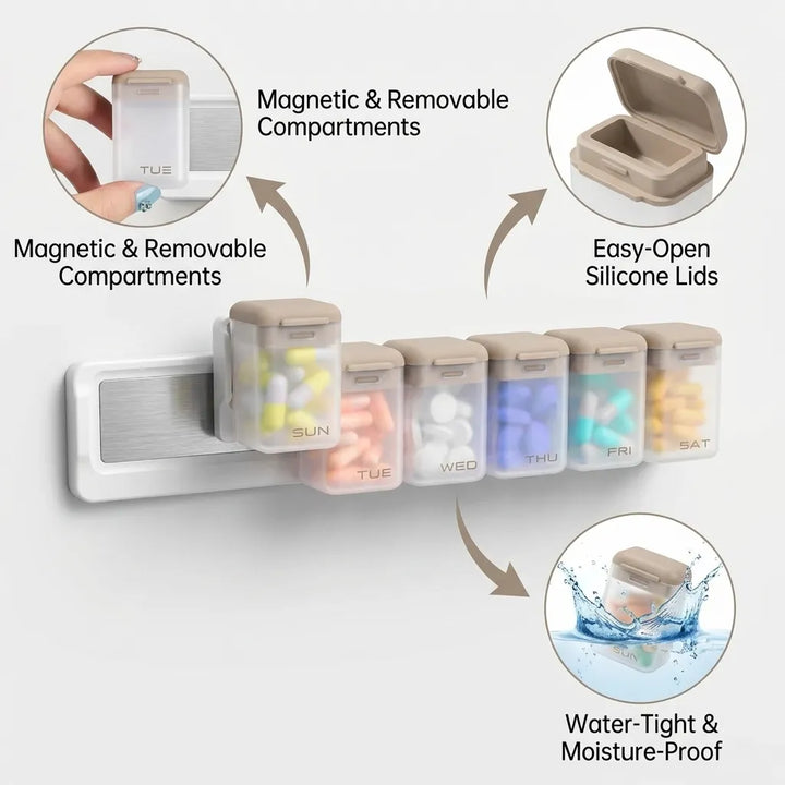 7-Day Magnetic Medication Case magnetic pod and feature detail