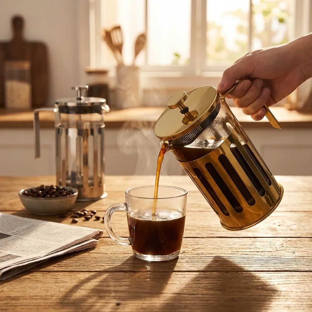 Golden Glass Coffee Brewer in use pouring coffee