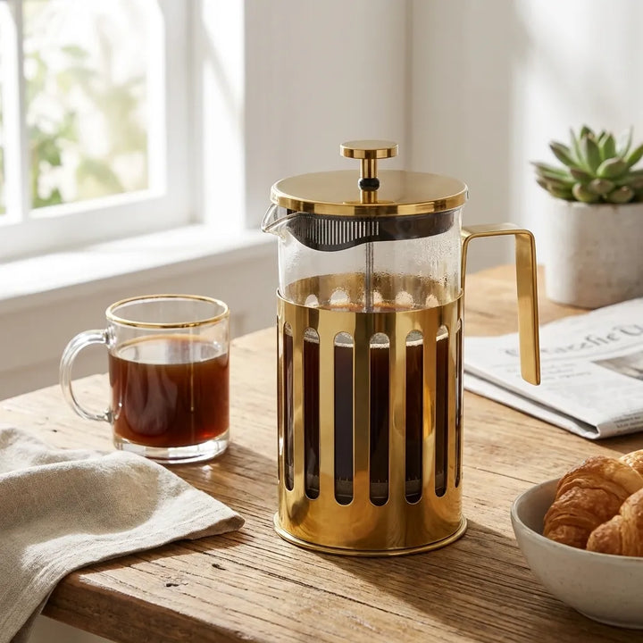 Golden Glass Coffee Brewer lifestyle on breakfast table