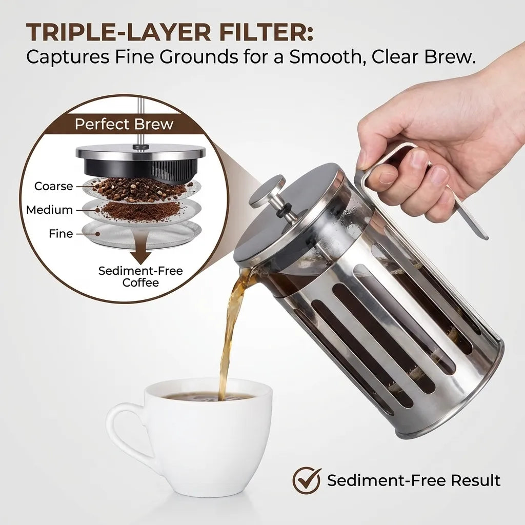 Glass Coffee Brewer triple-layer filter pouring detail
