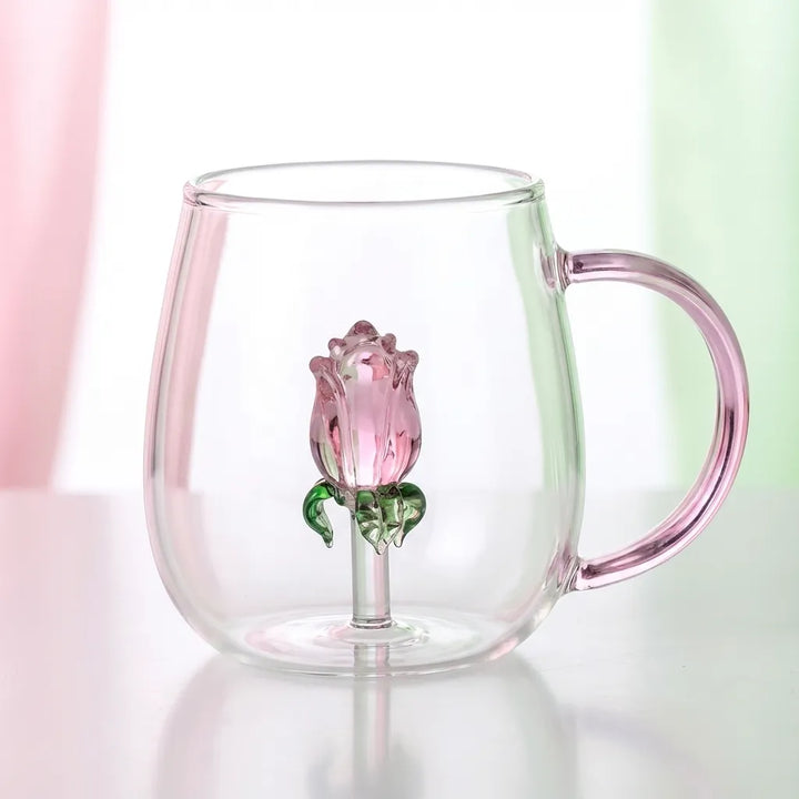 Rose Blossom Glass Teapot collection matching rose glass mug close-up