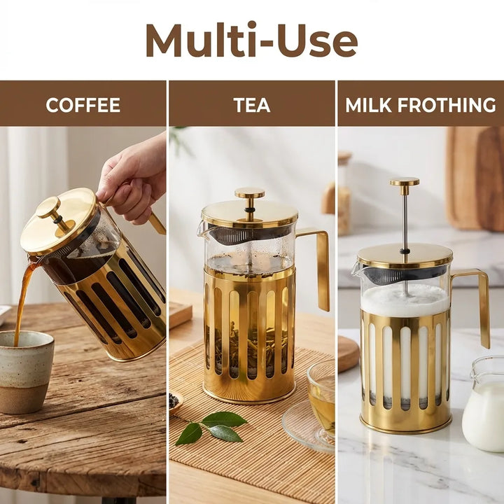 Golden Glass Coffee Brewer multi-use for coffee, tea and milk frothing
