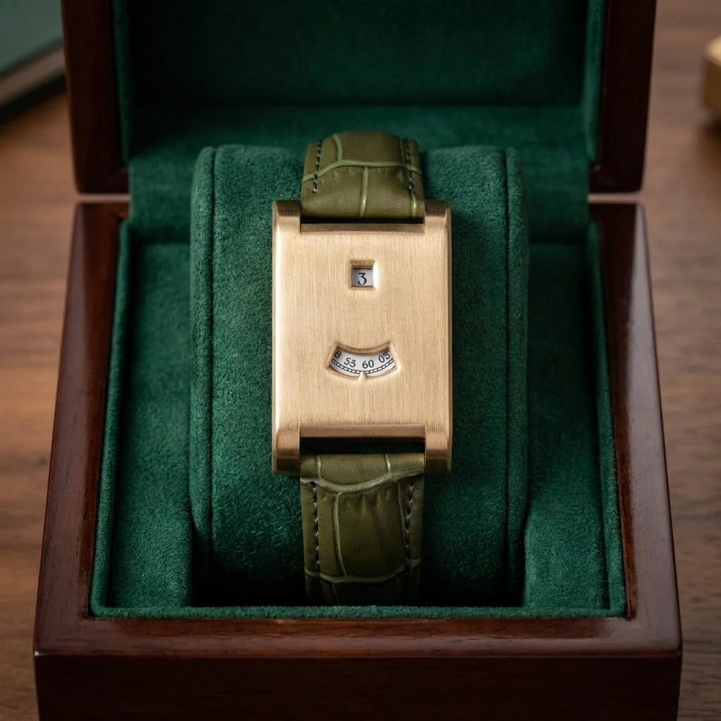 Heritage Green Dual-Window Leather Watch in presentation box