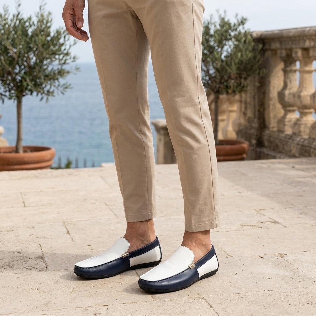 Two-tone vegan leather loafers color options