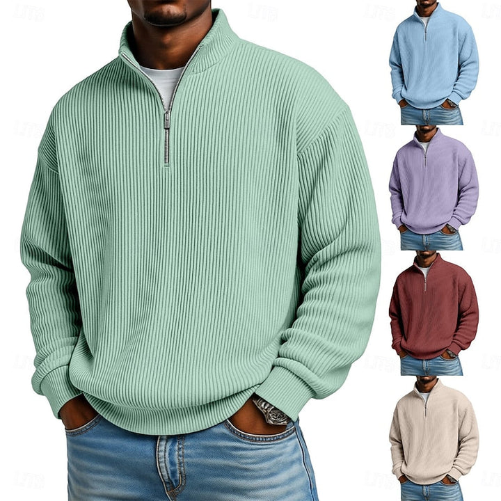 Light Green Easy-Fit Ribbed Quarter-Zip Sweater with color options
