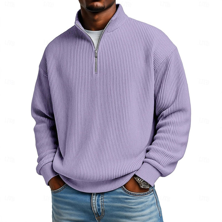 Easy-Fit Ribbed Quarter-Zip Sweater worn front view