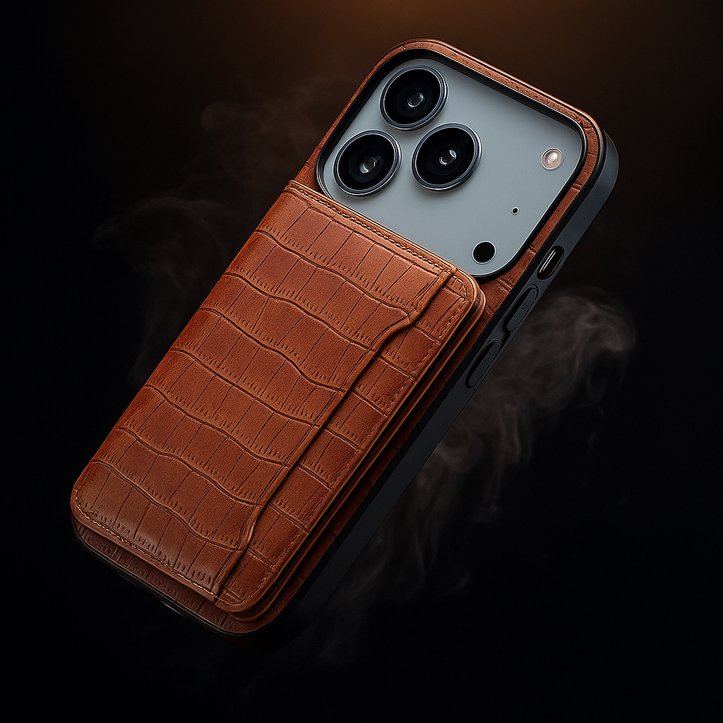 Brown Snakeskin Leather Phone Case front view