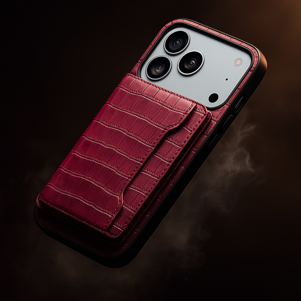 Red Snakeskin Leather Phone Case front view