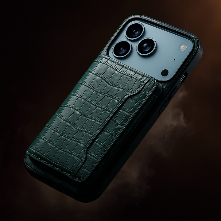 Green Snakeskin Leather Phone Case front view