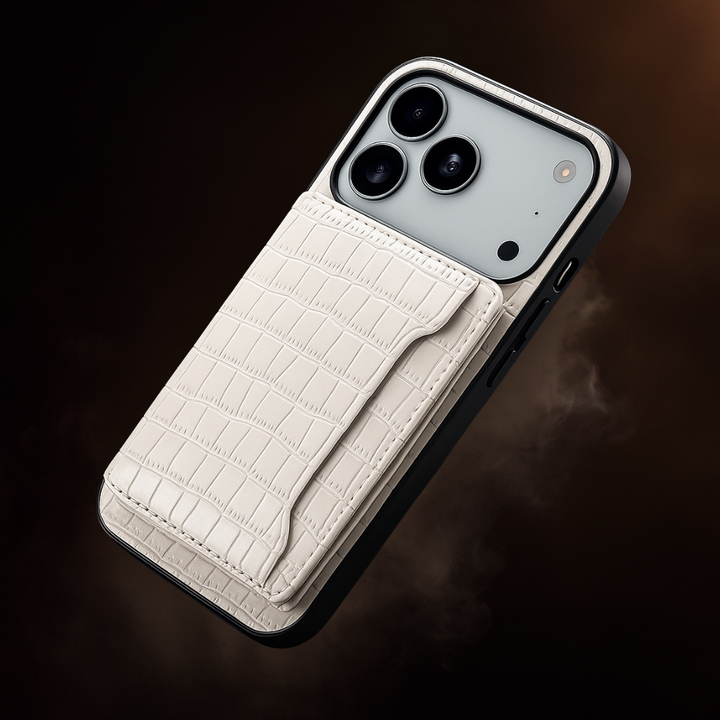 White Snakeskin Leather Phone Case front view
