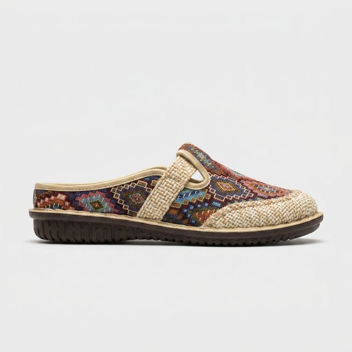Embroidered Espadrille Mules geometric embroidery detail