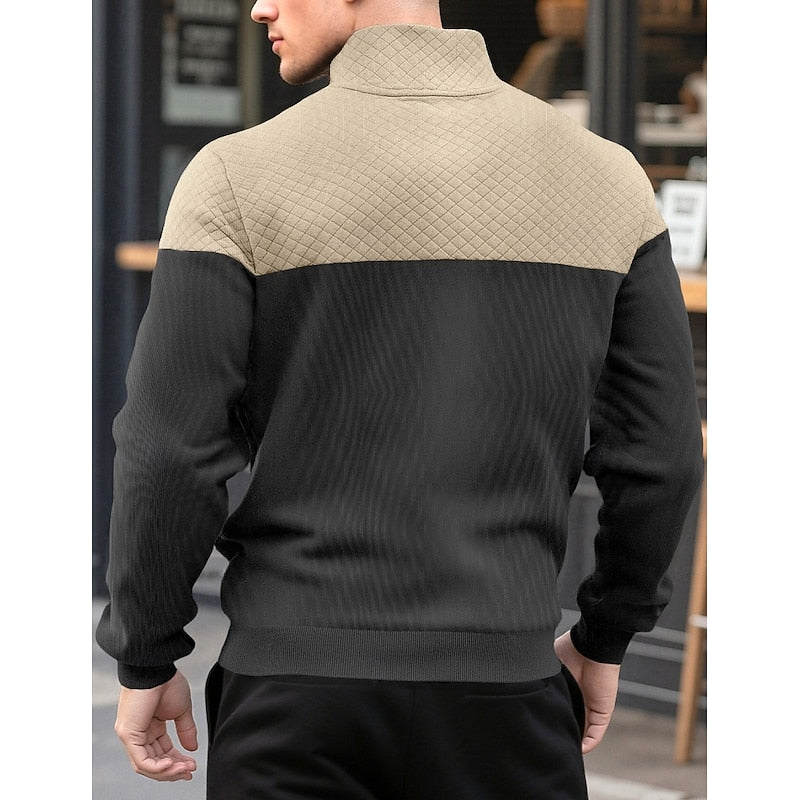 Quilted-Yoke Quarter-Zip Sweatshirt with Kangaroo Pocket