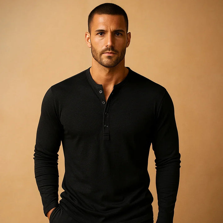 Black Straight-Fit Long-Sleeve Shirt front view