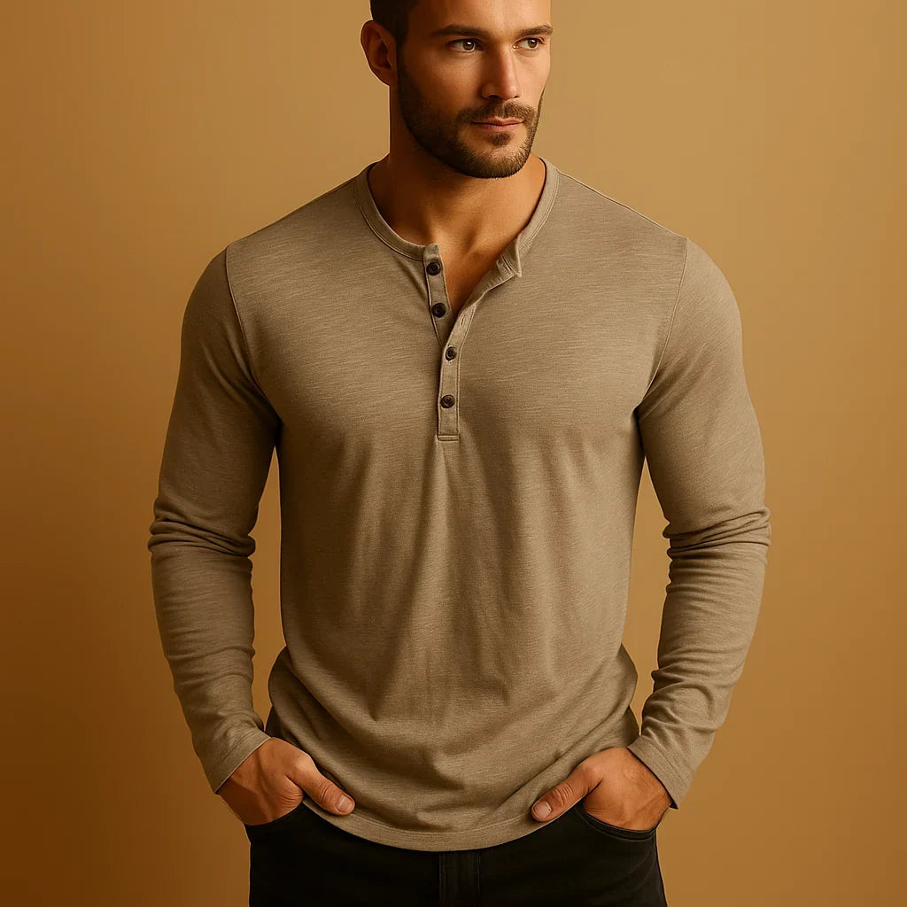 Khaki Straight-Fit Long-Sleeve Shirt front view