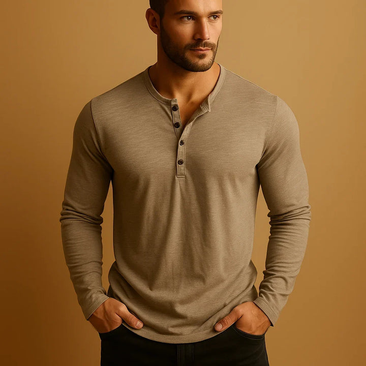 Khaki Straight-Fit Long-Sleeve Shirt front view