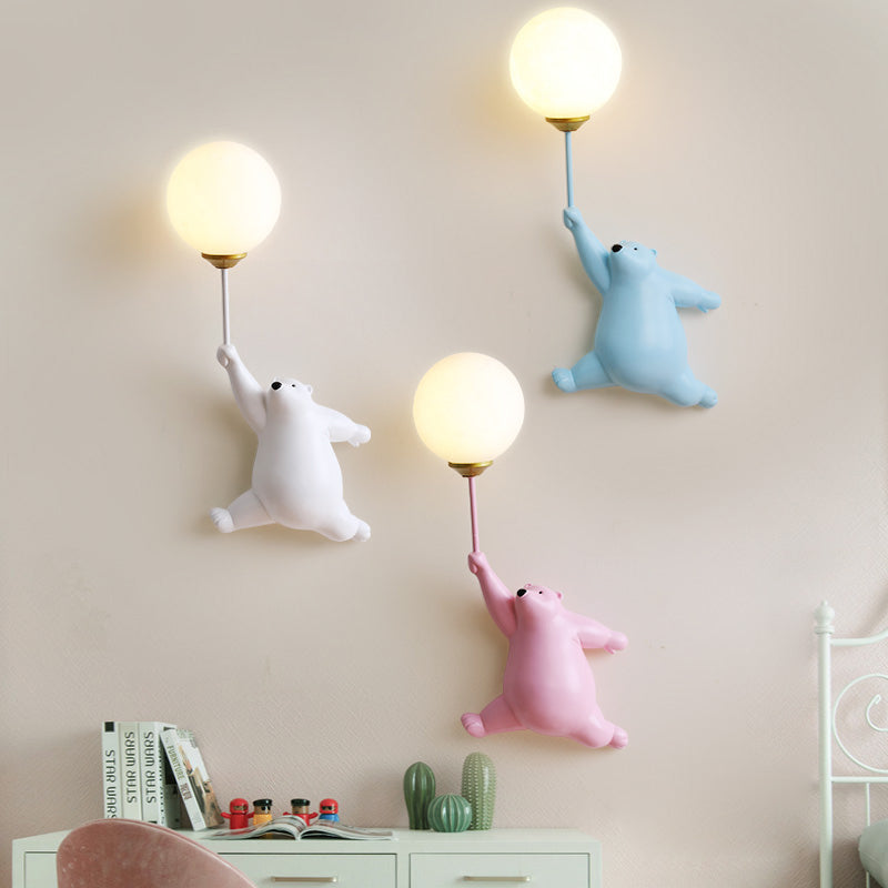 Pink Resin Bear Balloon Wall Lamp front view