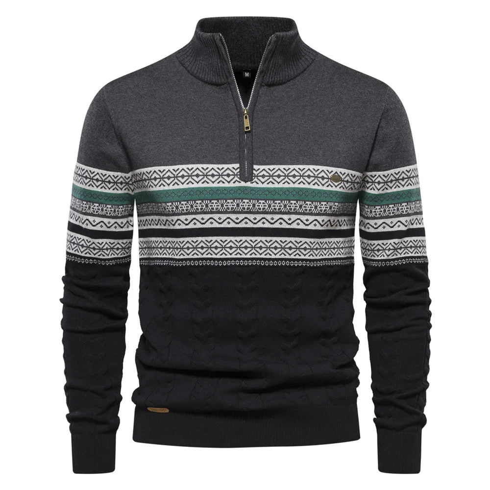 Gray Fair Isle Quarter Zip Sweater front view