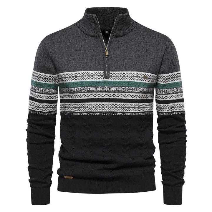 Gray Fair Isle Quarter Zip Sweater front view