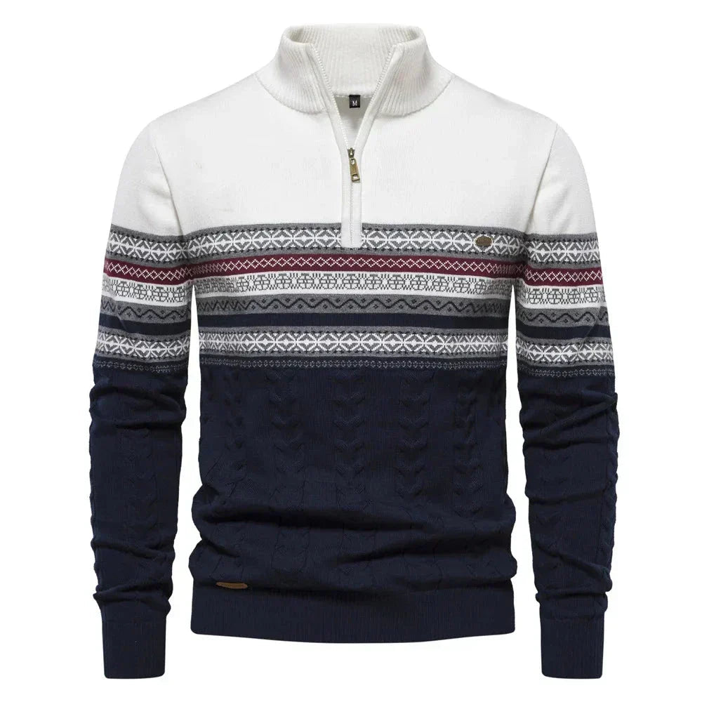 White Fair Isle Quarter Zip Sweater front view