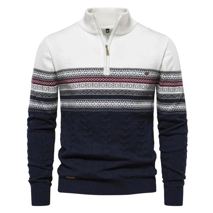 White Fair Isle Quarter Zip Sweater front view