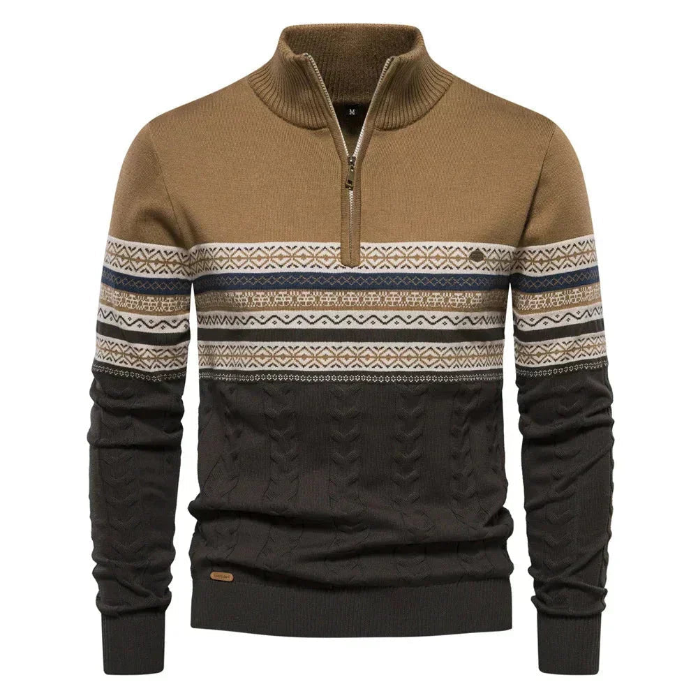 Khaki Fair Isle Quarter Zip Sweater front view