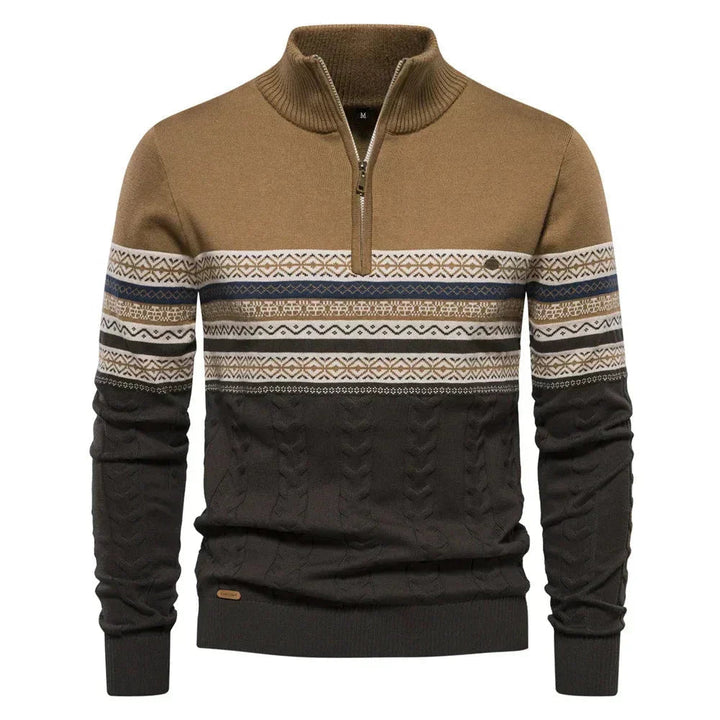 Khaki Fair Isle Quarter Zip Sweater front view